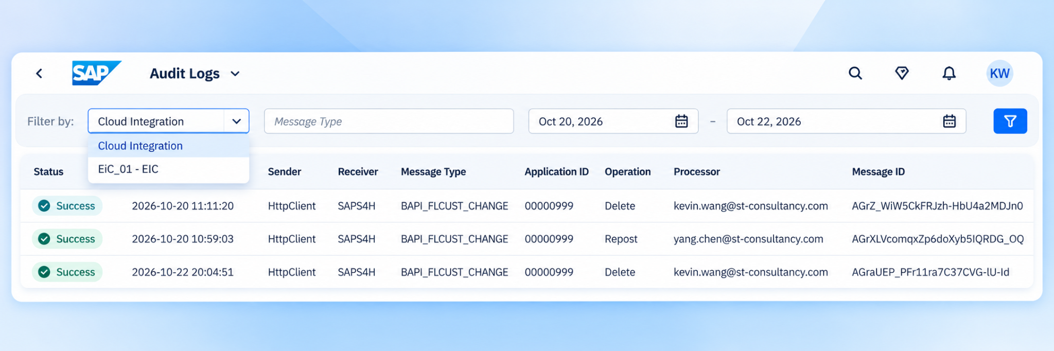 SAP Integration Toolkit audit logging application